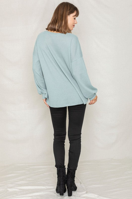 Balloon Sleeve V Neck Top