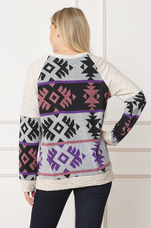 Plus V Stitch Tribal Contrast Tunic