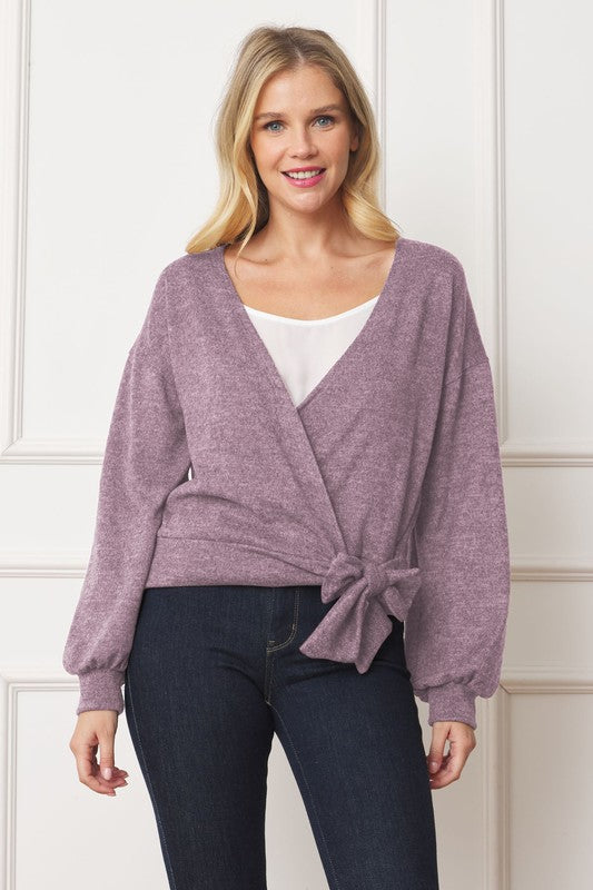 Drop Shoulder Wrap Top With Side Tie