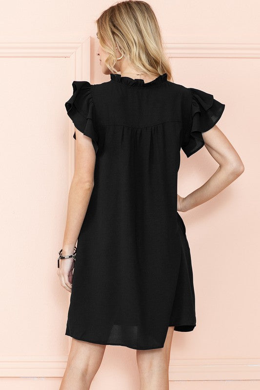 Ruffle Sleeve V Neck Dress