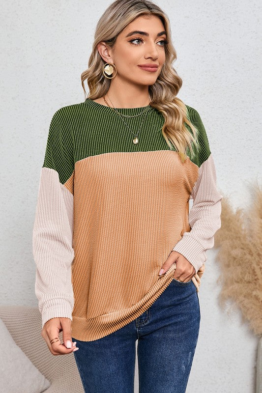 Ribbed Color Block Tunic Top