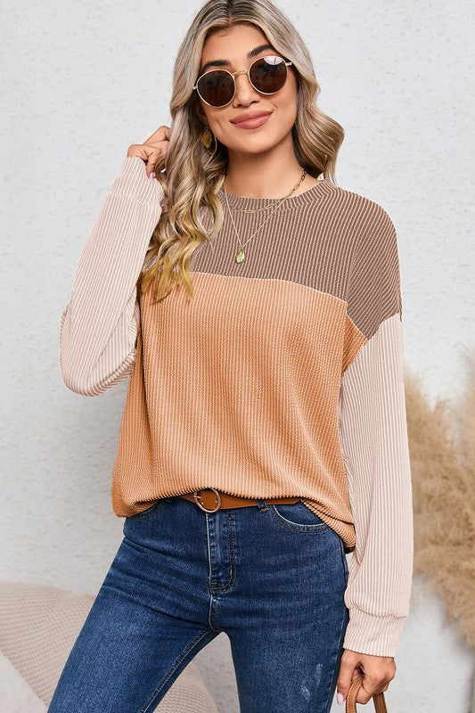 Ribbed Color Block Tunic Top