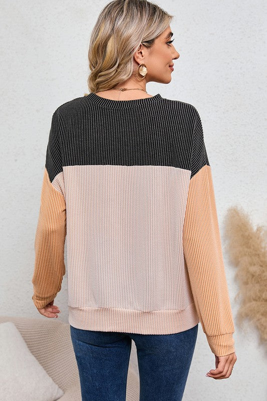 Ribbed Color Block Tunic Top